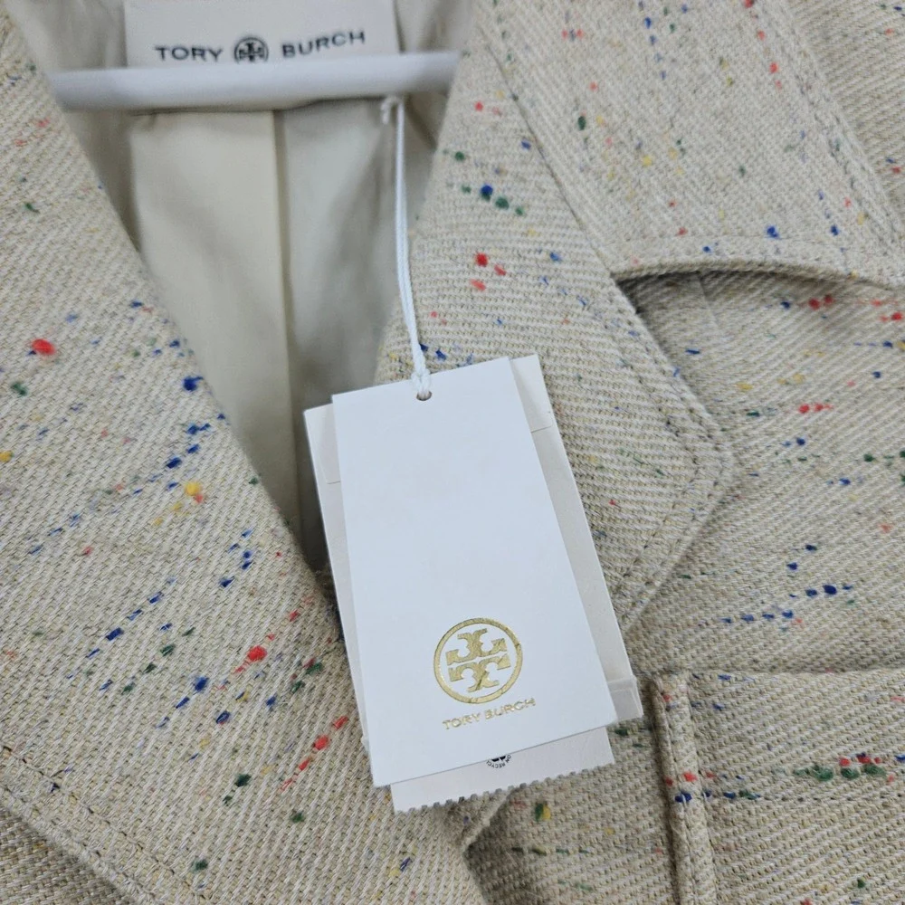 Tory Burch Confetti Twill Tweed Blazer Jacket Beige Double Breasted NWT $998 14